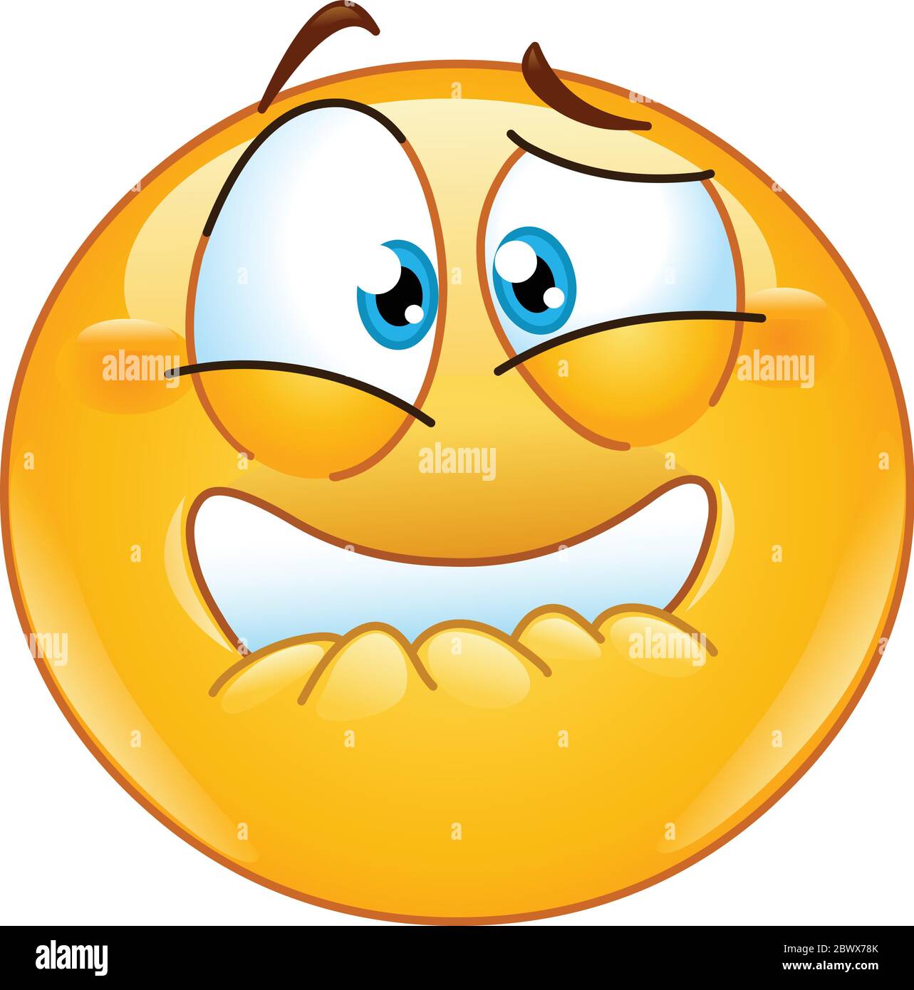 Verängstigtes Emoji Emoticon, das seine Lippe, gestresst, krank oder Übelkeit bückt Stock Vektor