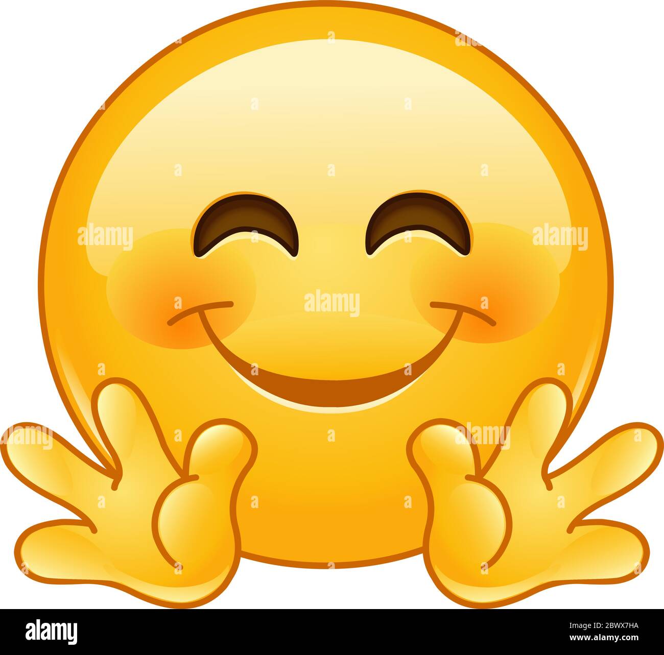 Emoji Emoticon lächelnd mit offenen Händen, als ob eine Umarmung Stock Vektor