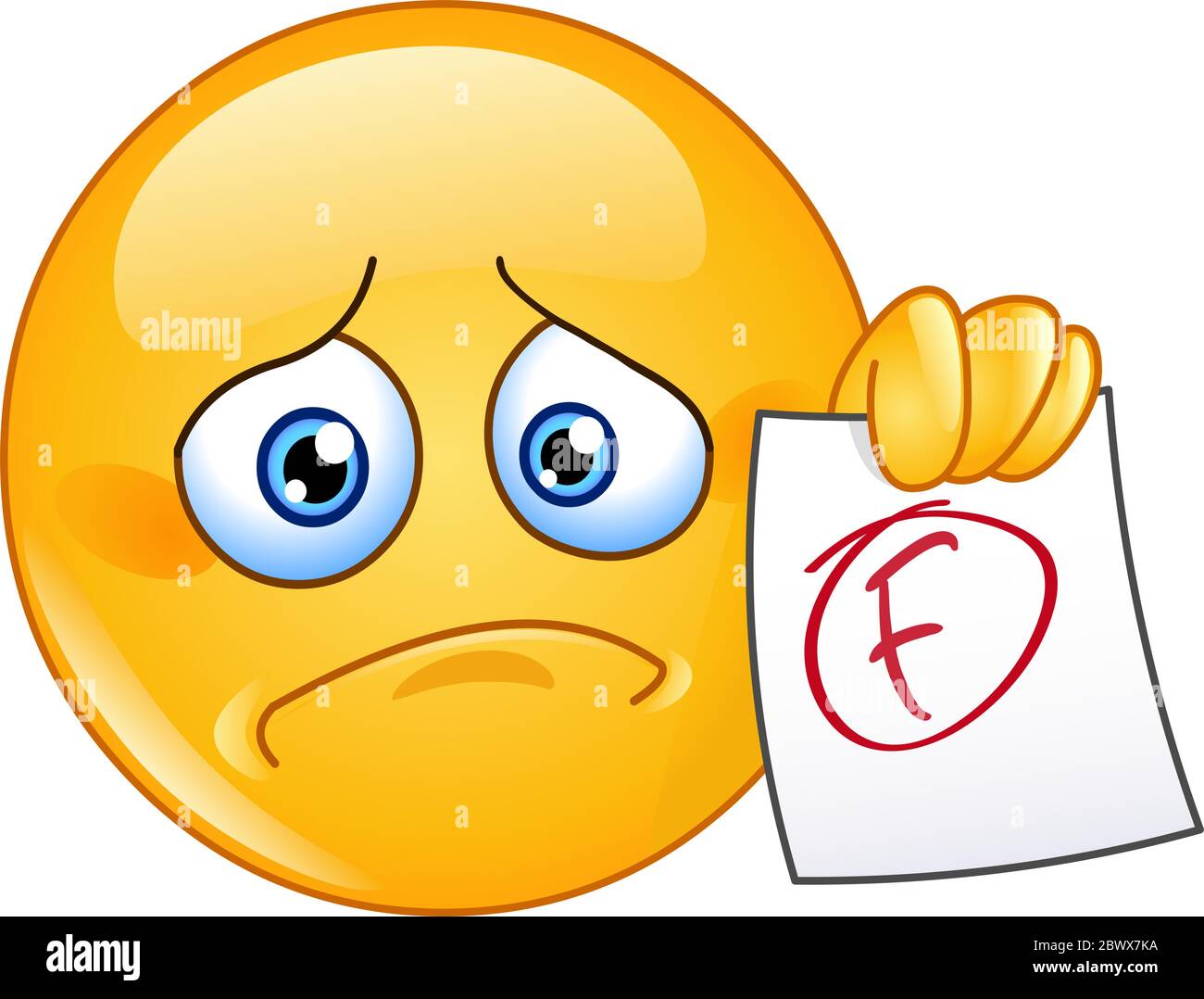 Enttäuschtes Emoticon, das ein Papier mit der Fehlstufe F zeigt Stock Vektor