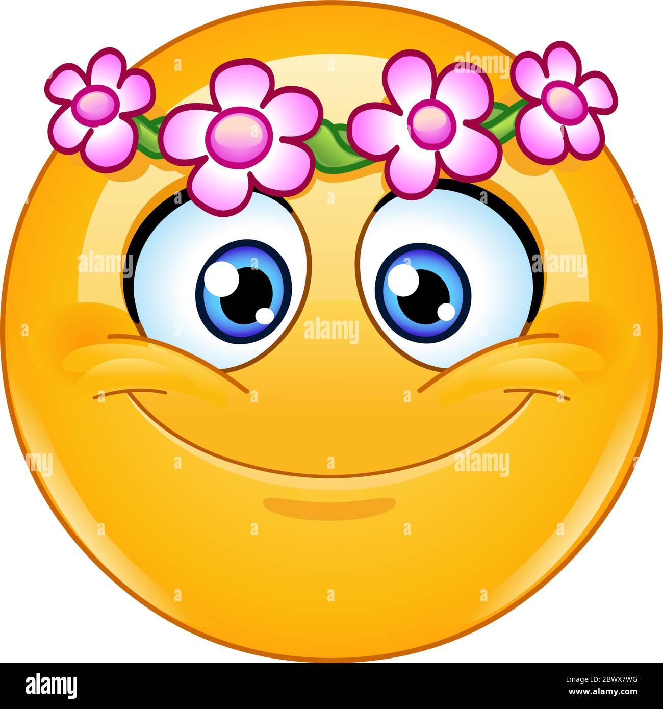 Happy Emoji Emoticon mit Blumenkränz Kopf Stock Vektor