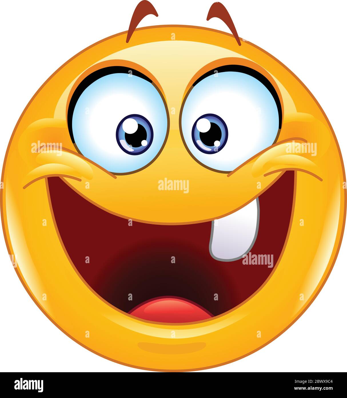 Fröhliches Emoji-Emoticon mit einem Zahn Stock Vektor