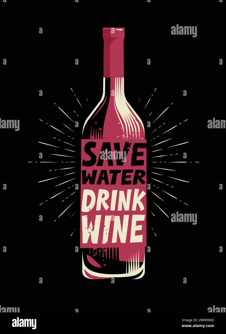 Flasche Wein. Retro-Poster für Bar oder Restaurant Vektor Illustration Stock Vektor