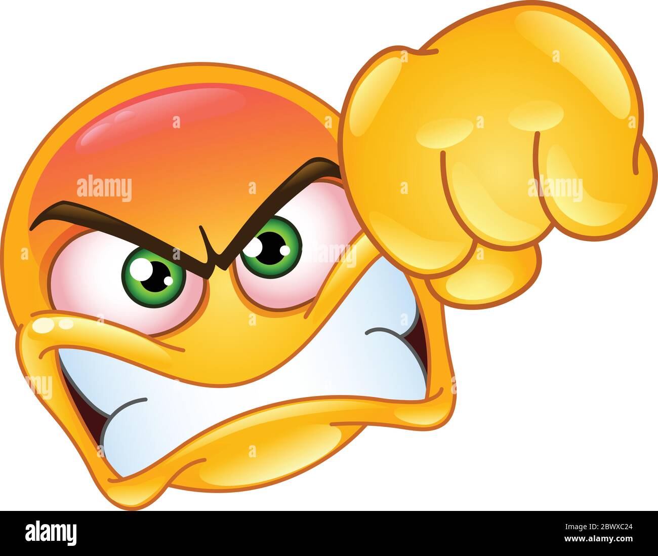 Wütender Emoji-Emoticon zeigt eine Punsch Faust Geste Stock Vektor