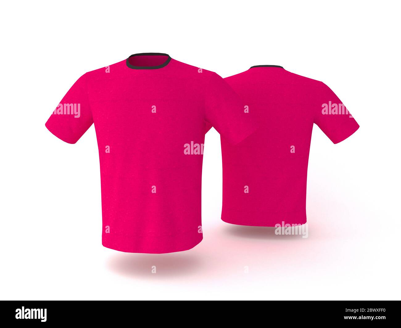 Rosa T-Shirt Vorlage, isoliert auf Hintergrund. Realistisches Herren-T-Shirt Mockup 3d Render. Stockfoto