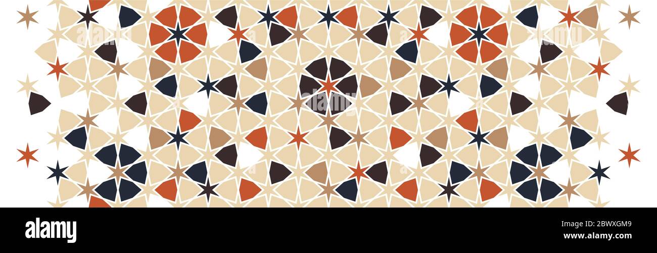 Marokkanisches, islamisches Muster. Kachel nahtlose Vektor-Muster. Geometrische Halbtonumrandung mit marokkanischem Mosaikzerfall Stock Vektor