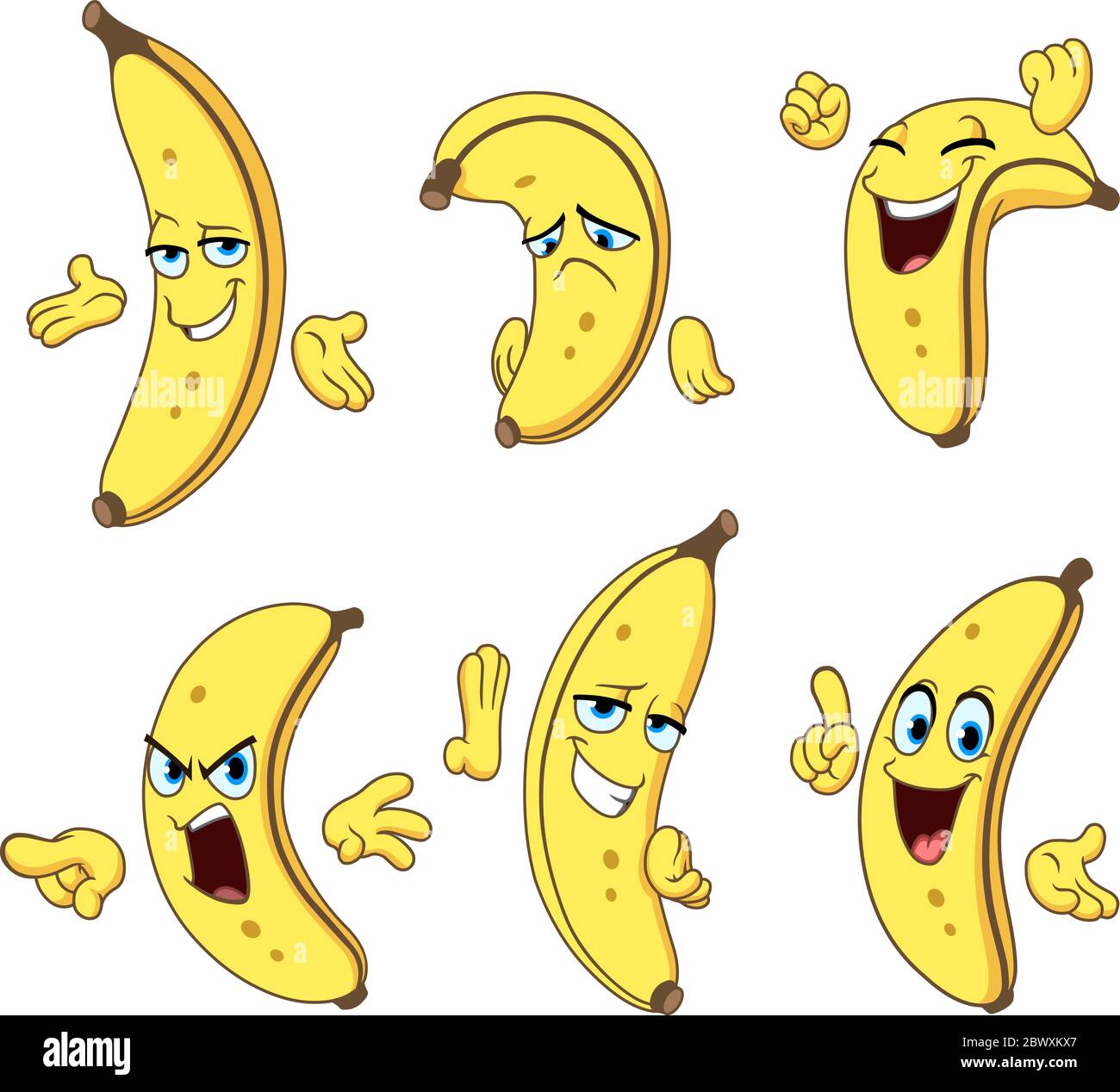 Set von einer Comic-Banane Charakter, die verschiedene Gesten und Ausdrücke Stock Vektor