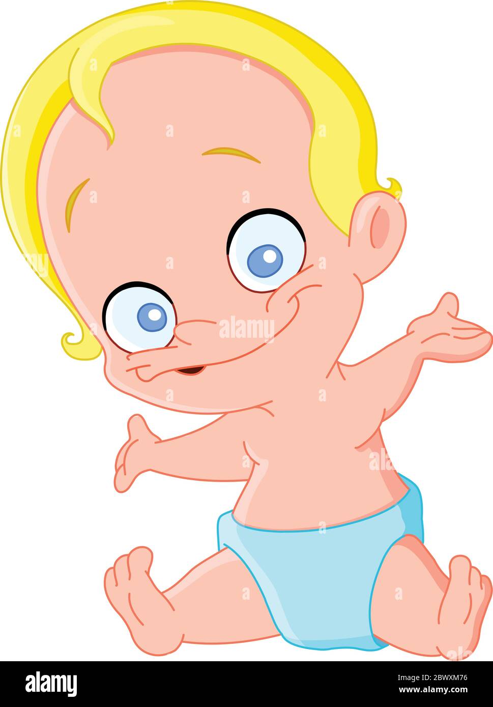 Niedlichen Baby Junge mit blonden Haaren hebt seine Hände Stock Vektor