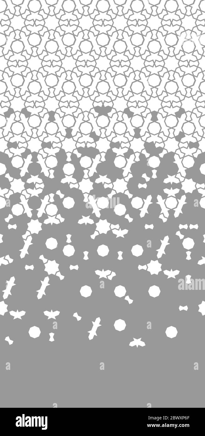 Arabesque wiederholende Vektorrahmen. Geometrische Halbtonstruktur mit zerrischtem grauen Kachel Stock Vektor