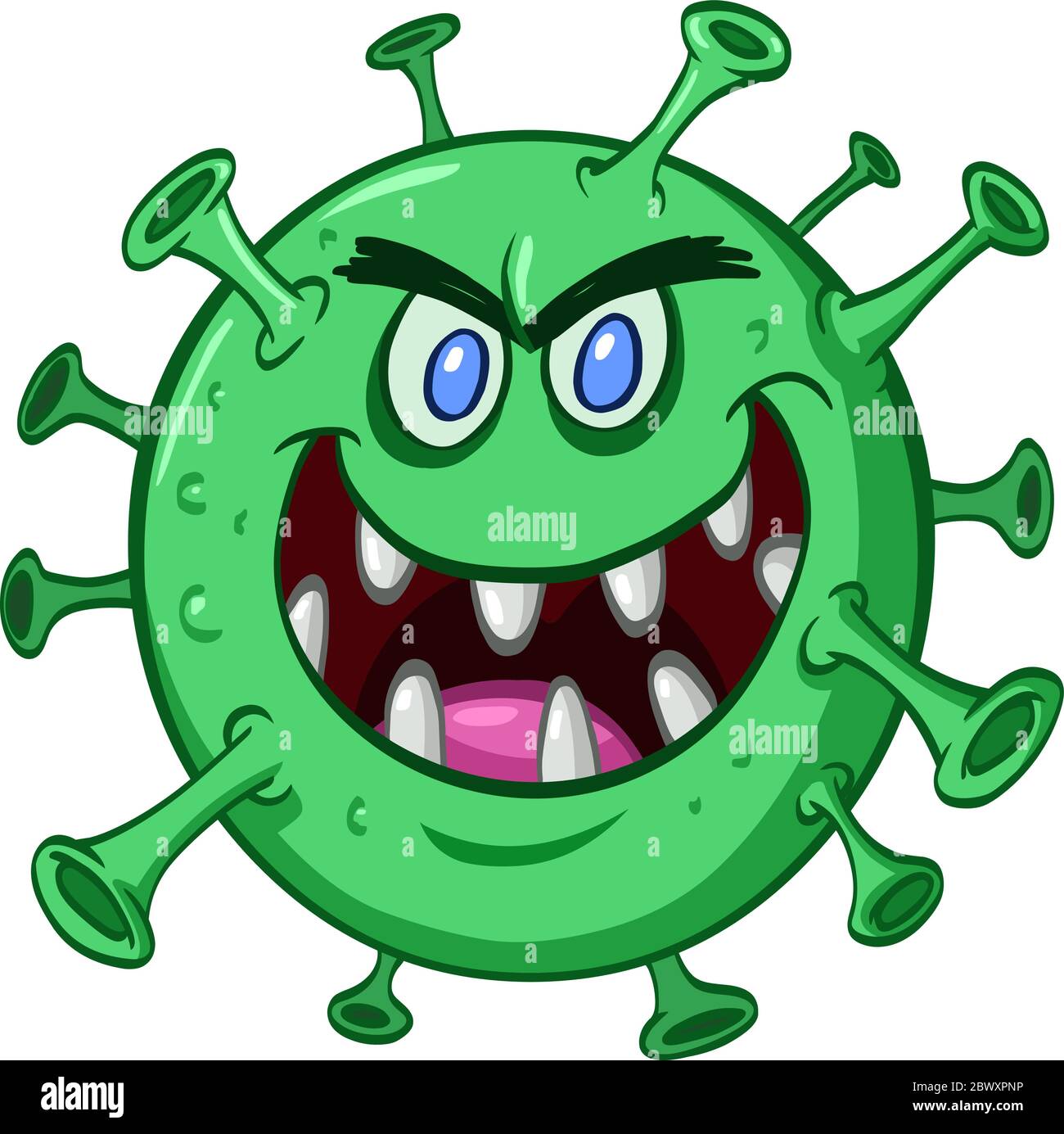 Cartoon grün böse Virus lachen Stock Vektor