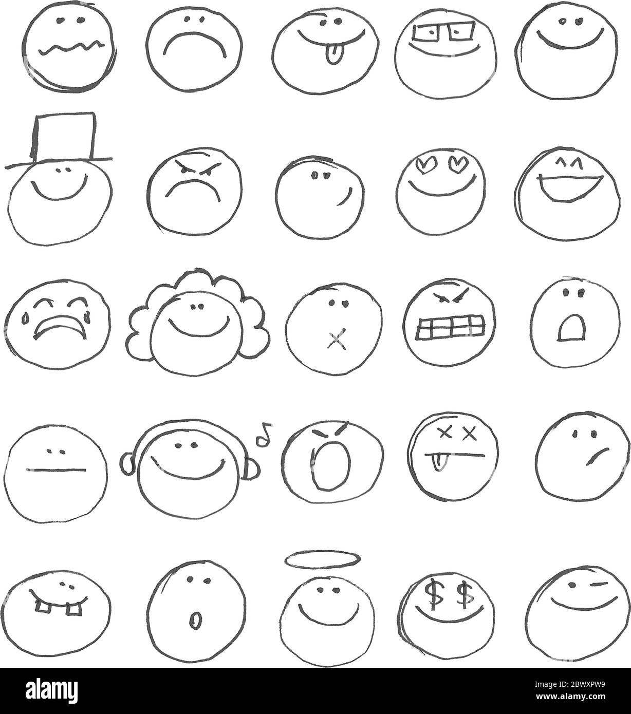 Emoticon Doodles Set. Vektor von Hand gezeichnet Stock Vektor