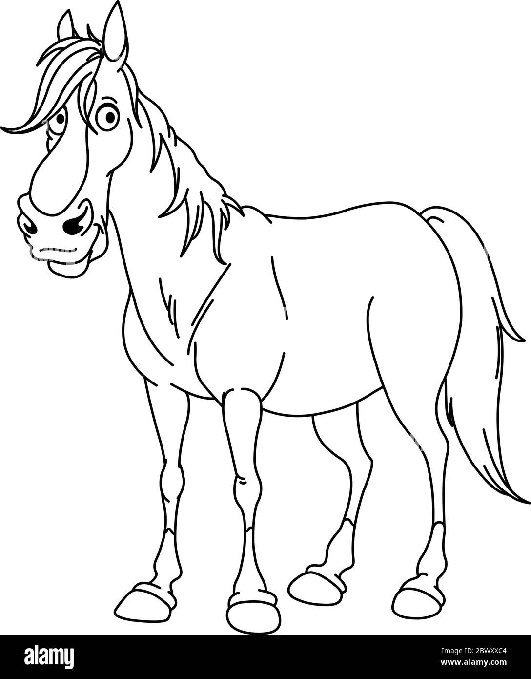 Umrissene schöne Pferd. Vektor Linie Kunst Illustration Malseite. Stock Vektor