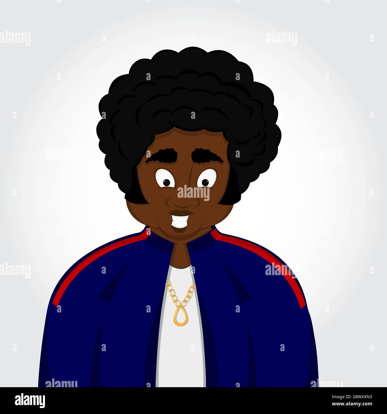 Schwarzer Mann mit einem schwarzen Power-Haar. Afrikanische Abstammung isoliert in einem weißen Hintergrund Stock Vektor