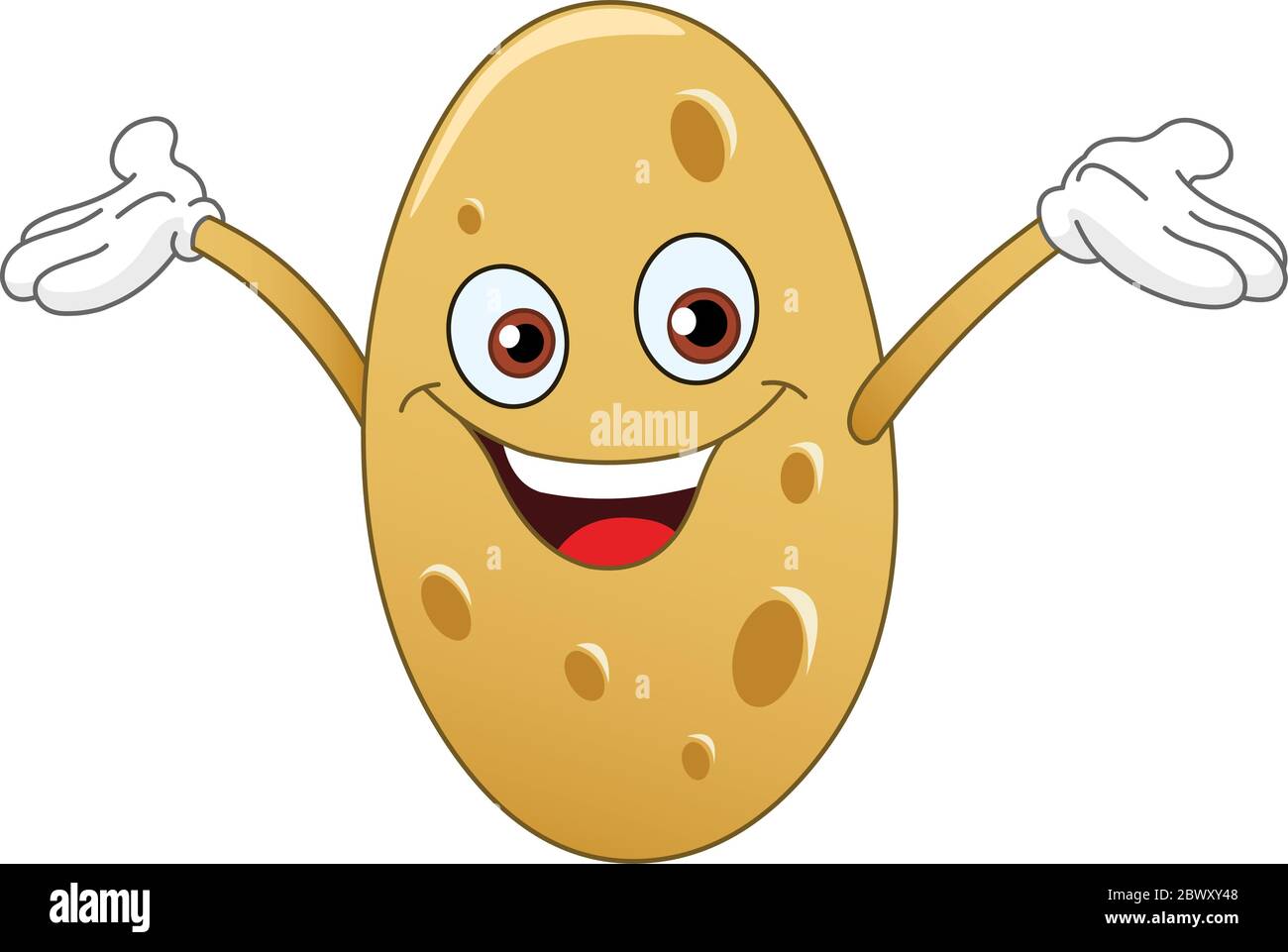Glücklich Cartoon Kartoffel hob seine Hände Stock Vektor