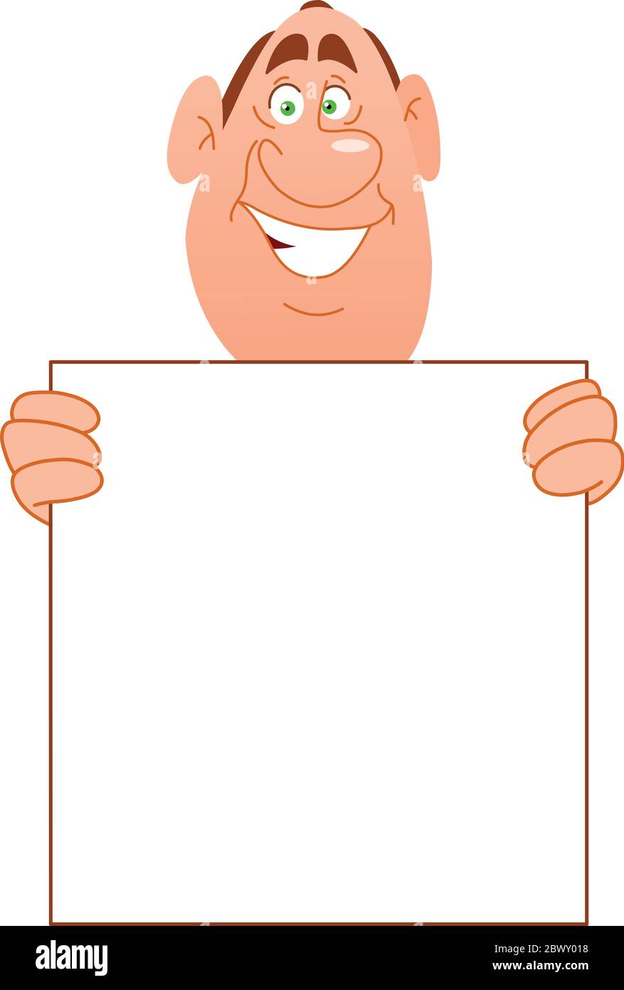 Lächelnder Mann, der ein leeres Schild trägt Stock Vektor