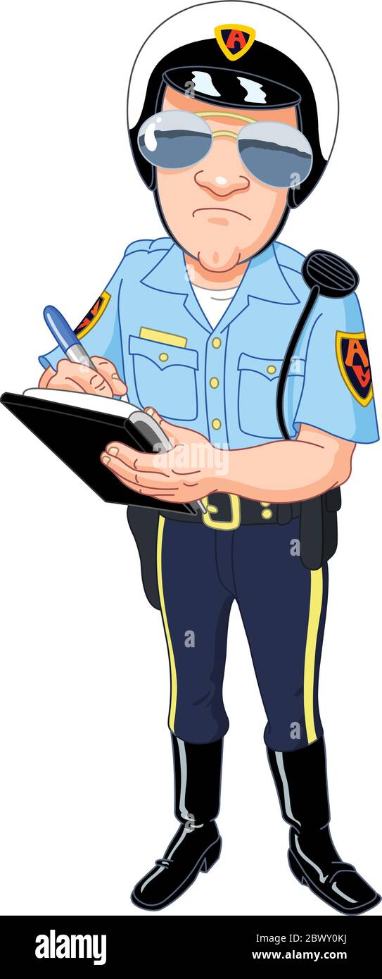 Polizist in Uniform, der ein Ticket schreibt Stock Vektor