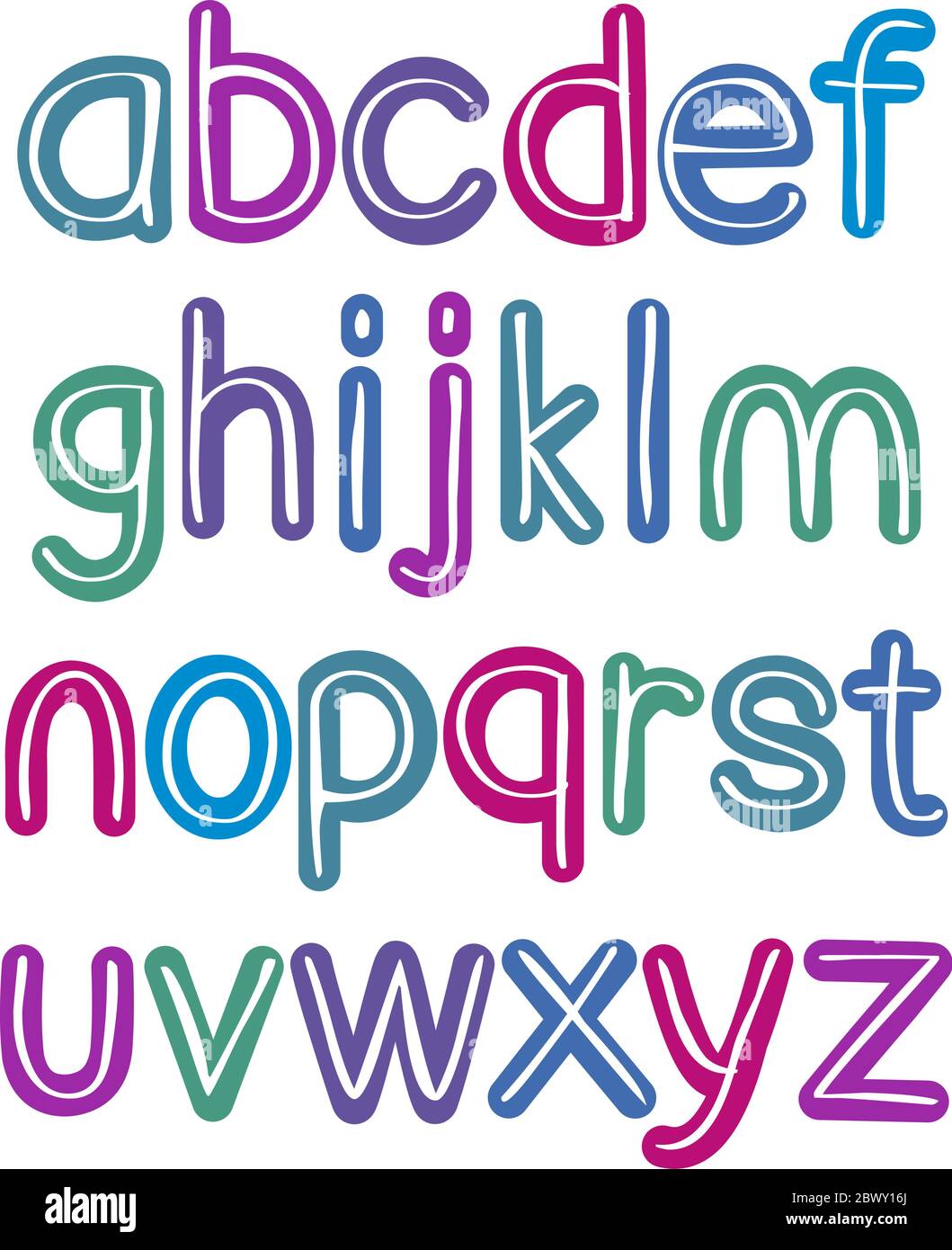 Bunte Retro Kleinbuchstaben Pinsel Alphabet Stock Vektor