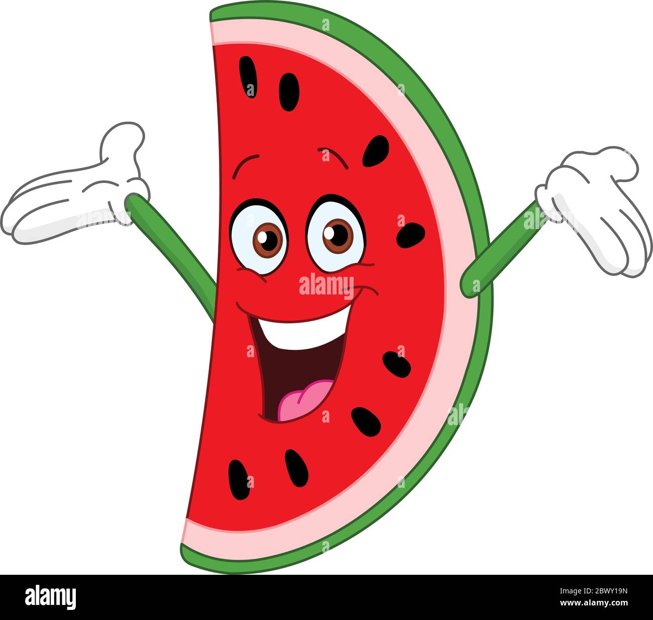 Cartoon Wassermelone Scheibe hebt seine Hände Stock Vektor