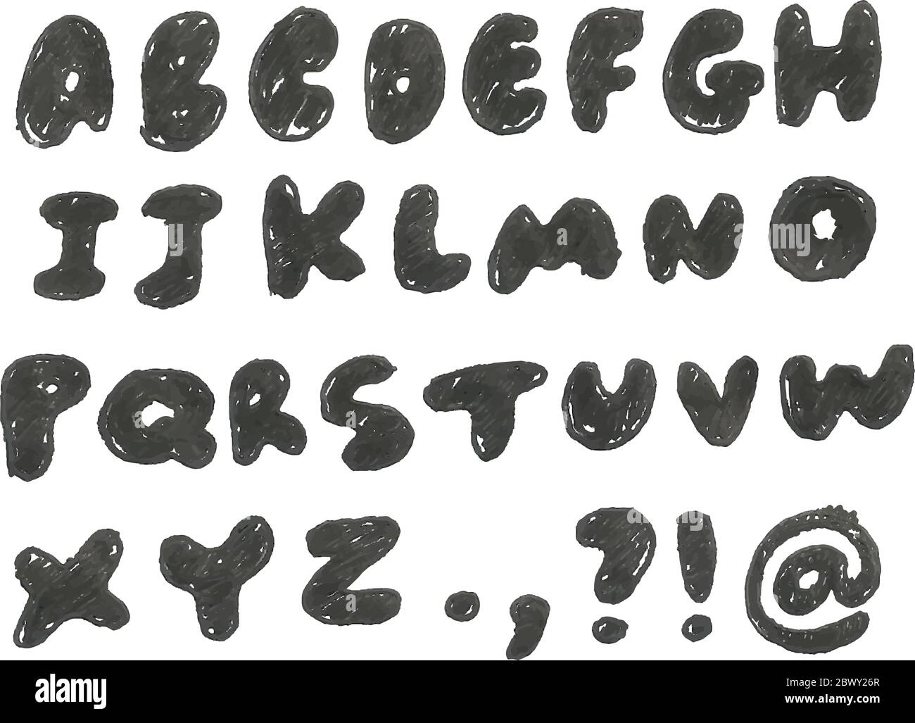 Vektor Hand gezeichnet geschwärzt Alphabet Stock Vektor
