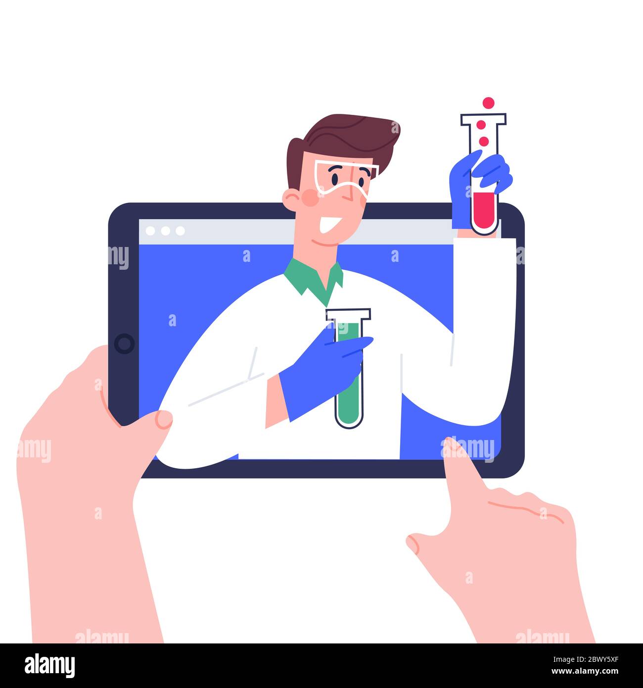 Mit digitalen Tablet-pc für Fernunterricht, Video-Kurs, Web-Seminar, Internet-Klasse, persönliche Lehrer Service.Online-Bildung für die Schule und Stock Vektor