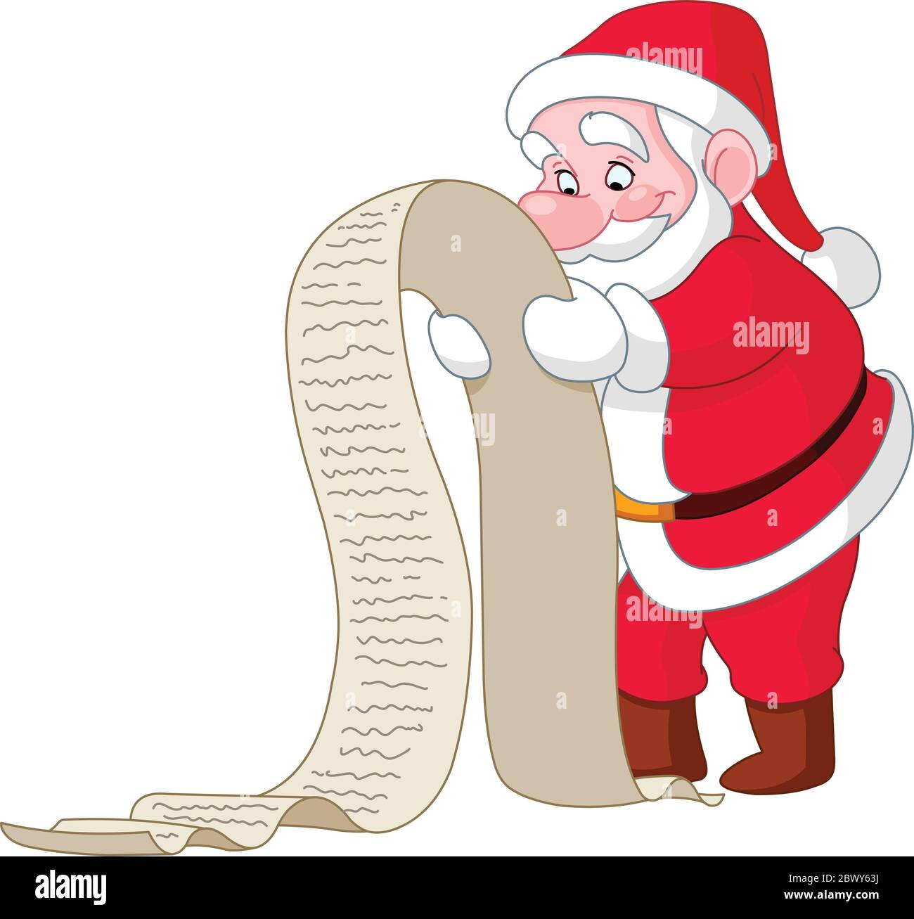Weihnachtsmann liest eine lange Weihnachtswünsche Liste Stock Vektor