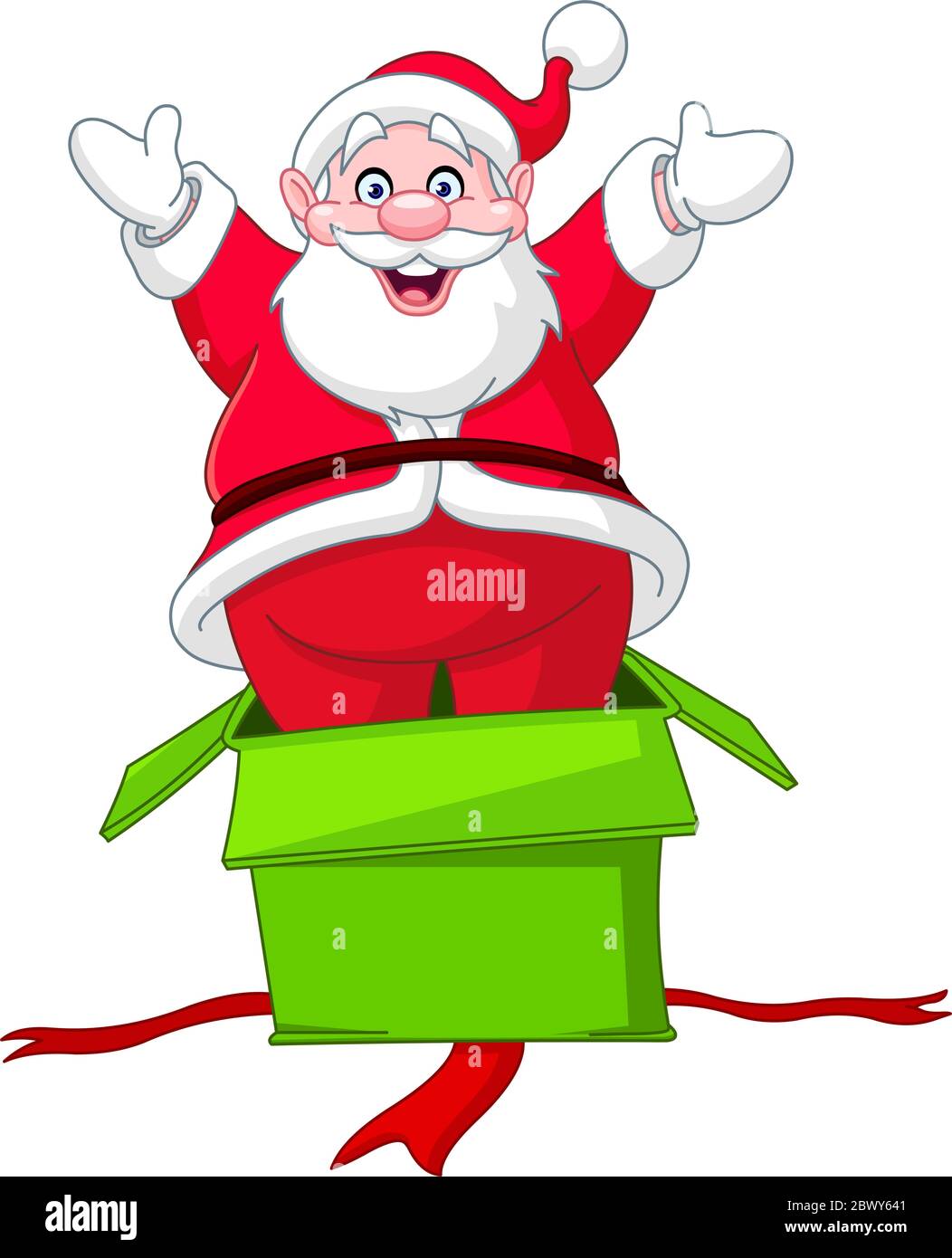 Fröhlicher Weihnachtsmann springt aus einer Weihnachtsgeschenk-Box Stock Vektor