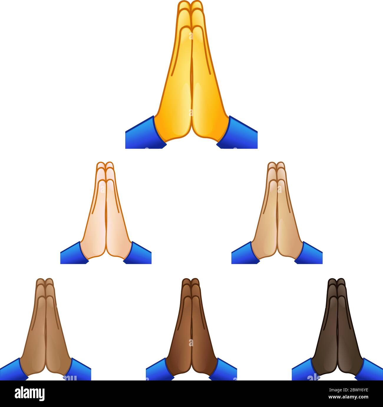 Gefaltete Hände Emoji Set von verschiedenen Hauttönen Stock Vektor