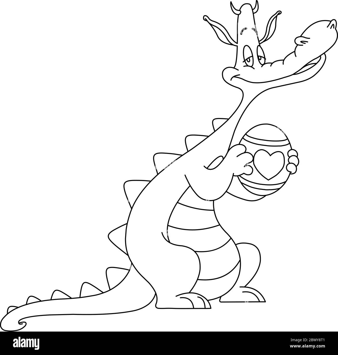 Umrissene Drachen mit einem Osterei. Vektor Linie Kunst Illustration Malseite. Stock Vektor