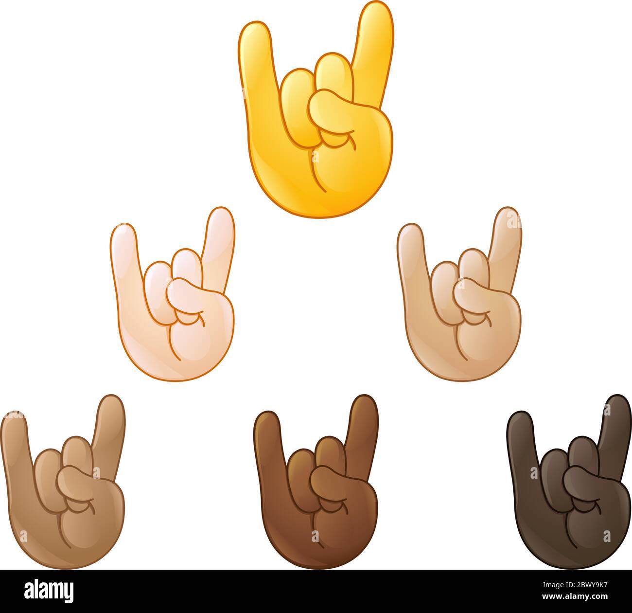 Zeichen der Hörner Rock auf Hand Emoji-Set von verschiedenen Hauttönen Stock Vektor