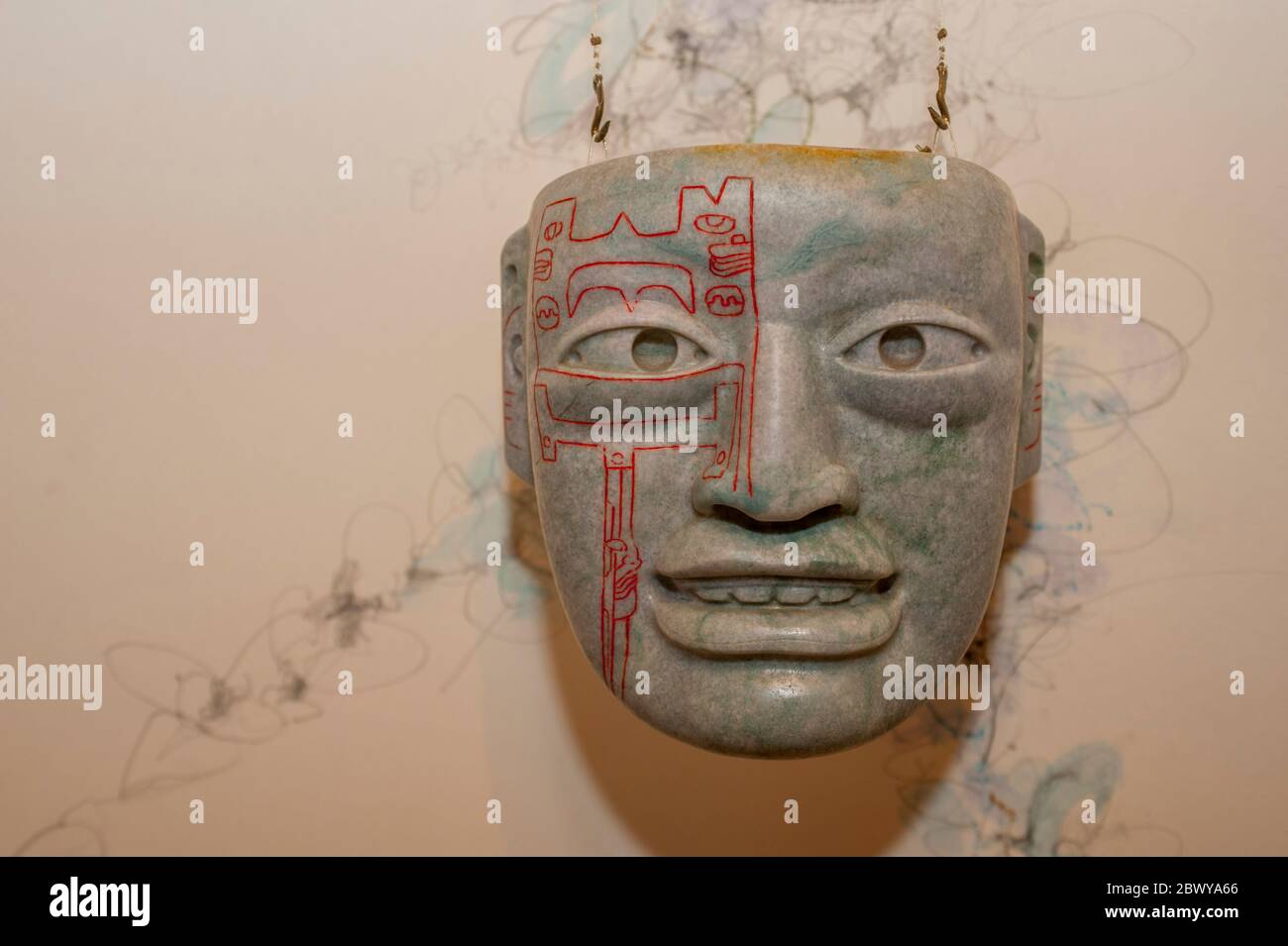 Ein Maya Jade Artefakt im Casa del Jade (Jade Museum) in Antigua, Guatemala. Stockfoto