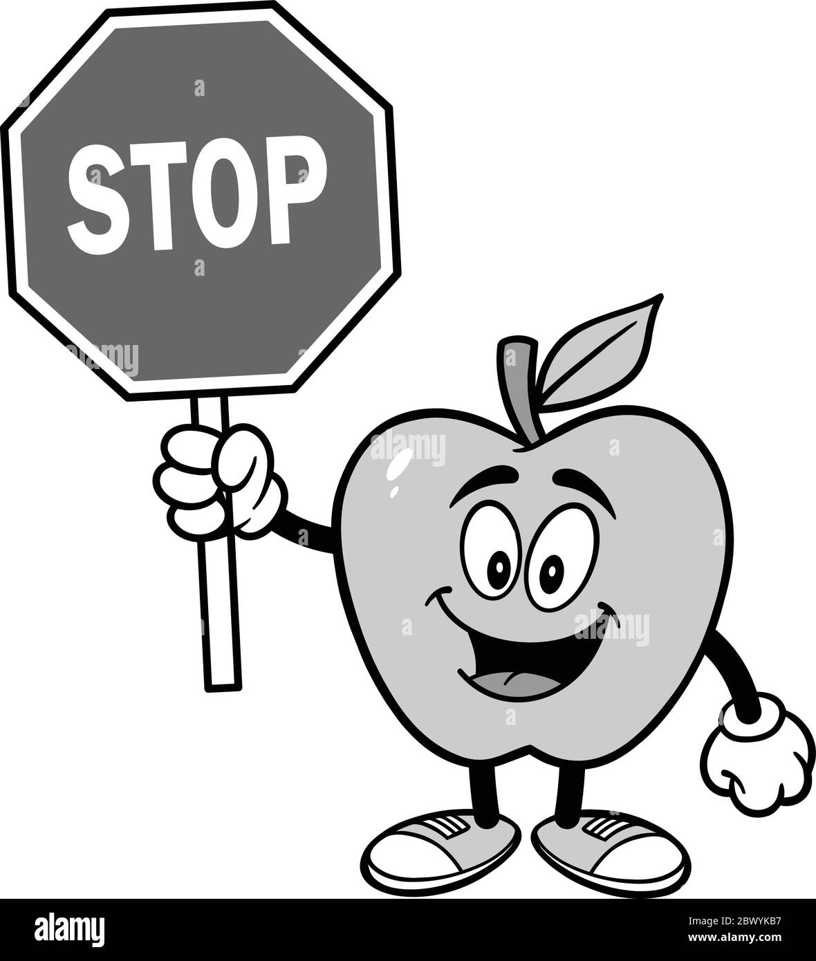 Apple Mascot mit Stoppschild - EINE Cartoon-Illustration eines Apple Mascot mit Stoppschild. Stock Vektor