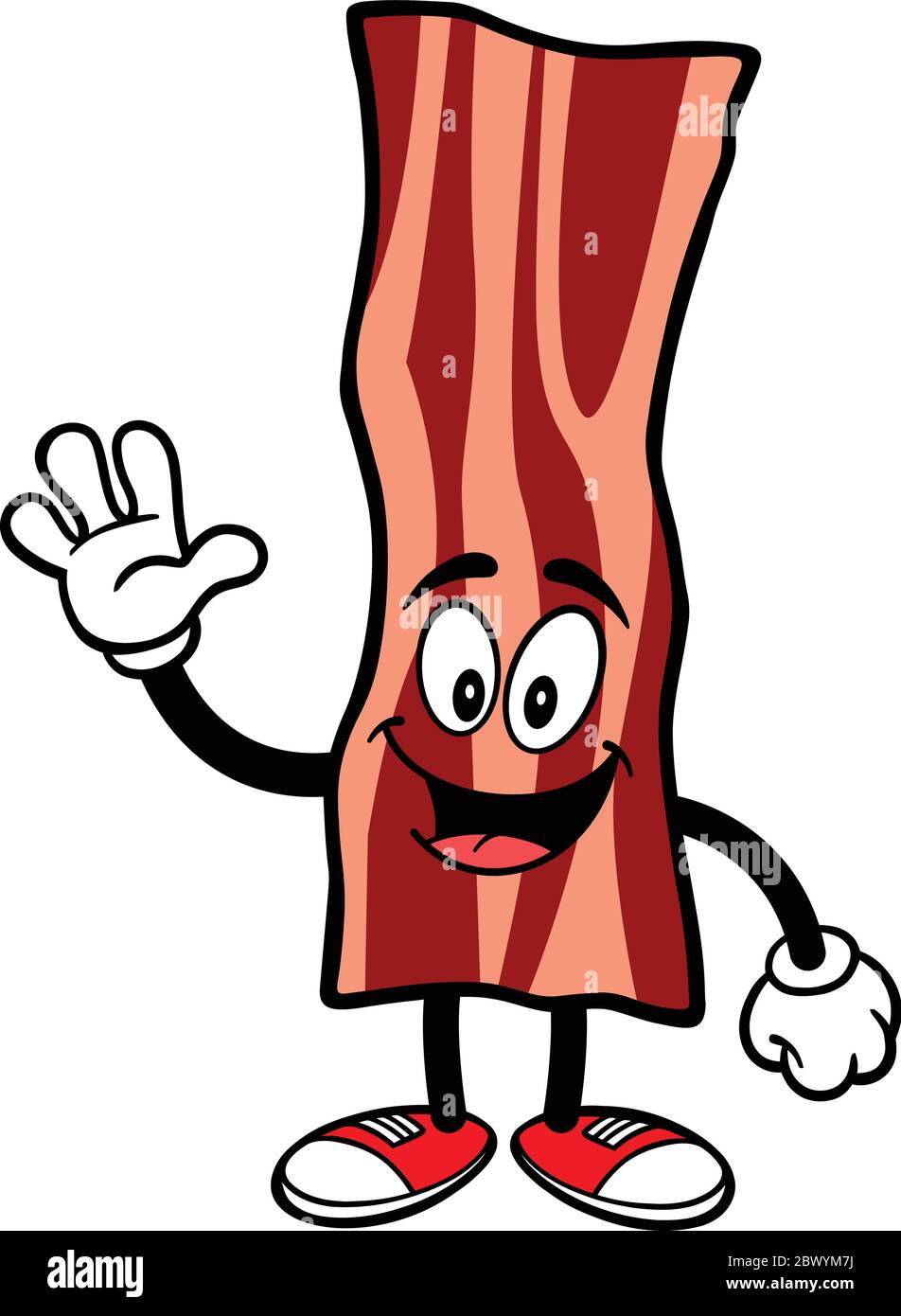 Bacon Strip Mascot Waving - EINE Cartoon-Illustration eines Bacon Strip Mascot Waving. Stock Vektor