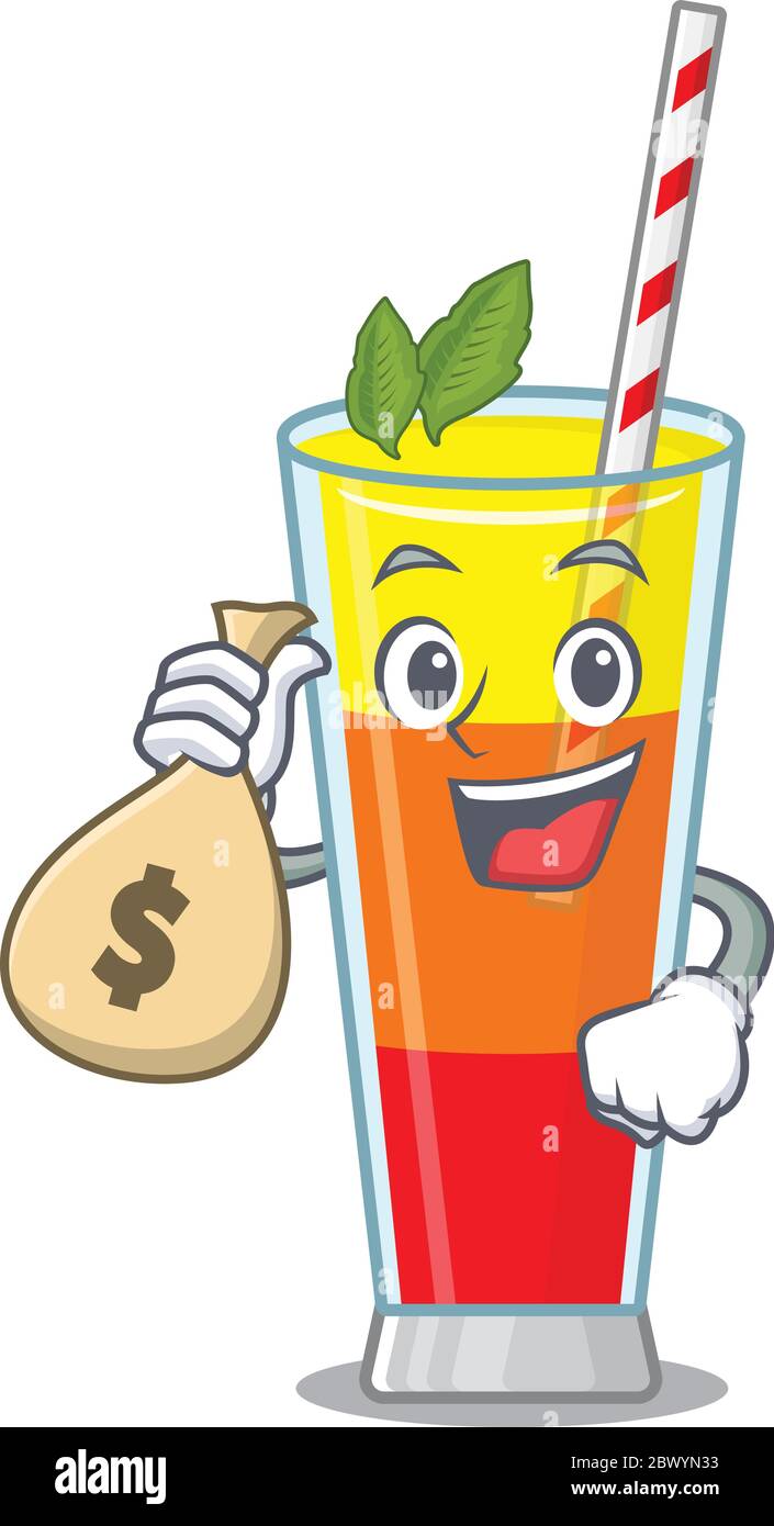 Crazy Rich Tequila Sonnenaufgang Cocktail Maskottchen Design mit Geldbeutel Stock Vektor