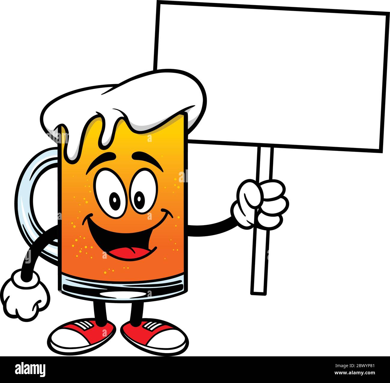 Biermaschotte mit Schild - EINE Cartoon-Illustration eines Biermaschens mit Schild. Stock Vektor