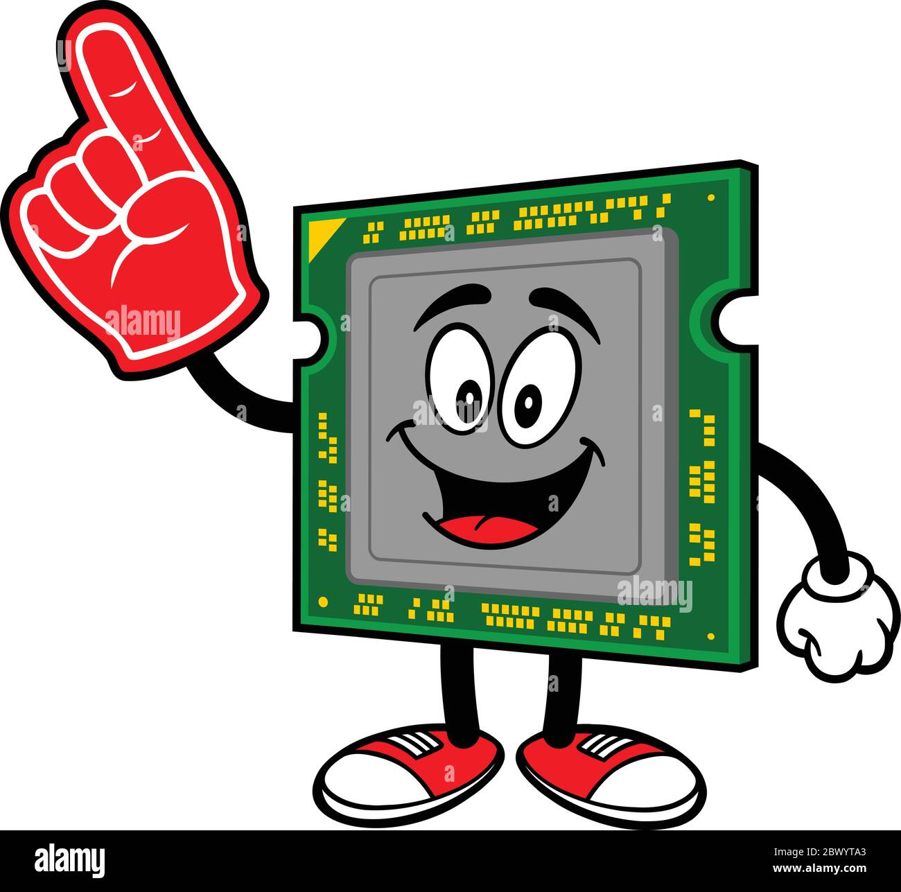 Computerprozessor mit Schaumstofffinger - EINE Cartoon-Illustration eines Computerprozessors mit Schaumstofffinger. Stock Vektor