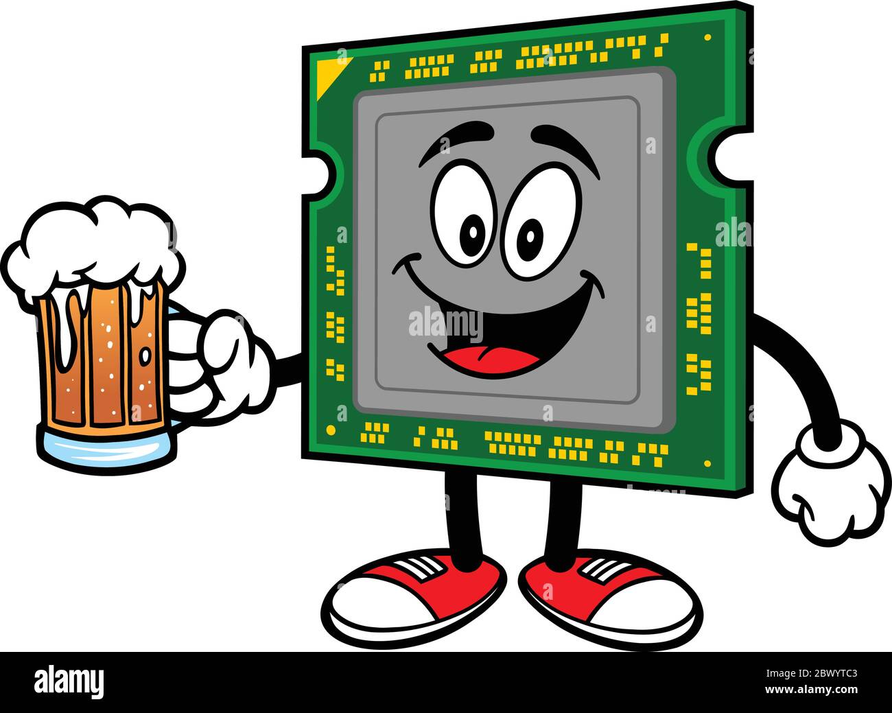 Computerprozessor mit Bier- EINE Cartoon-Illustration eines Computerprozessors mit Bier. Stock Vektor