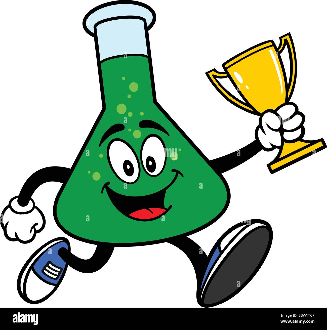 Chemieflask Laufen mit Trophy – EINE Cartoon Illustration einer Chemieflask Laufen mit einer Trophy. Stock Vektor