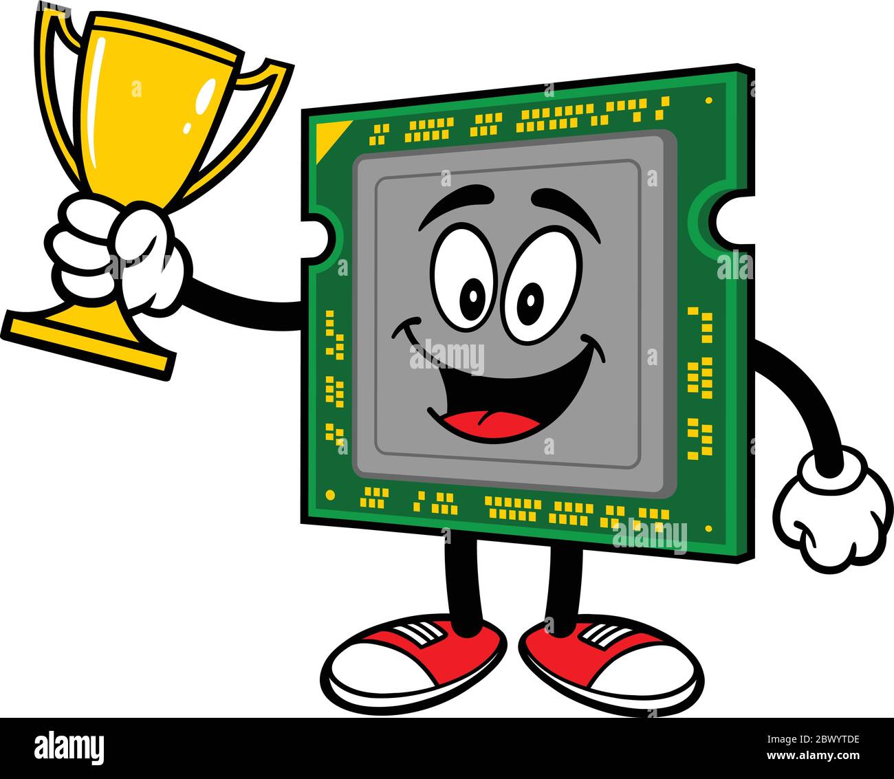 Computerprozessor mit einer Trophäe- EINE Cartoon-Illustration eines Computerprozessors mit einer Trophäe. Stock Vektor