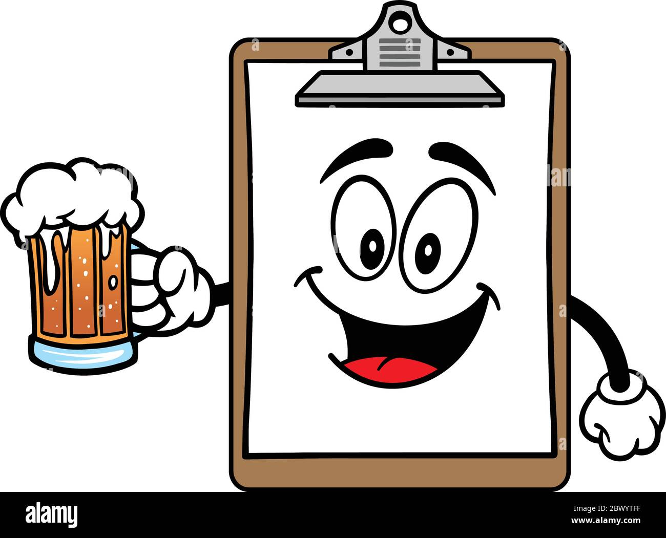 Clipboard Maskottchen mit Bier - EINE Cartoon Illustration einer Clipboard Maskottchen mit einem Bier. Stock Vektor
