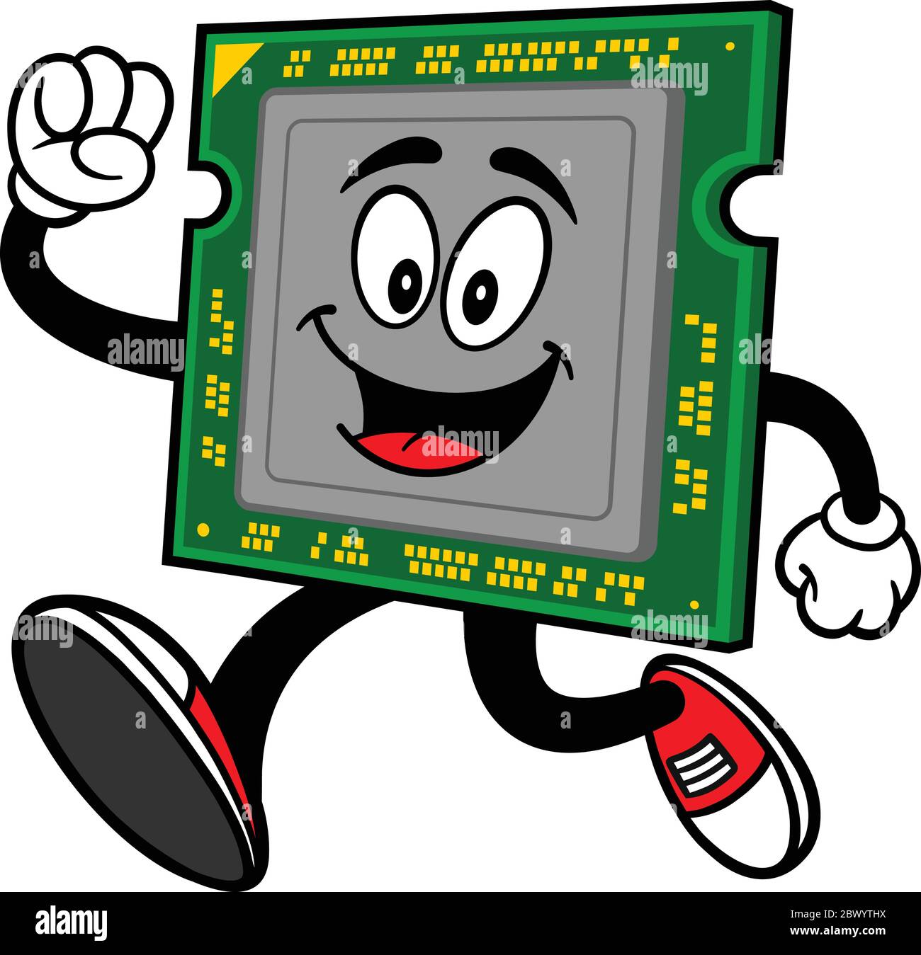 Computerprozessorlauf – EINE Cartoon-Illustration eines Computerprozessors, der ausgeführt wird. Stock Vektor