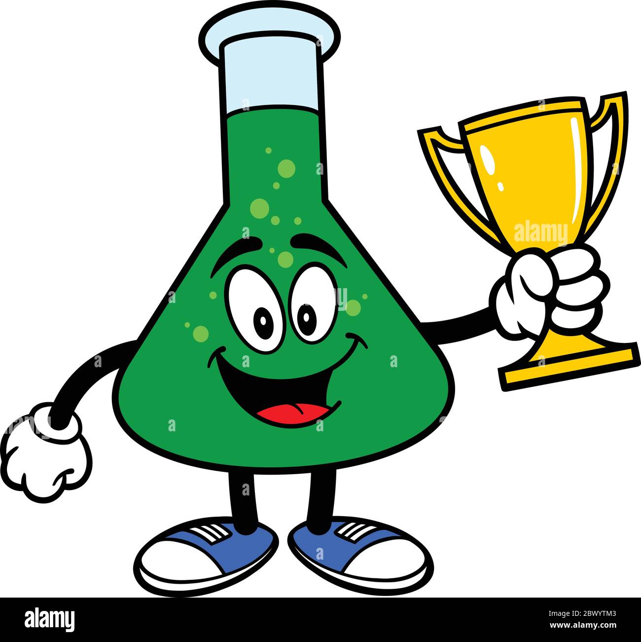 Chemistry Flask Mascot with Trophy - EINE Cartoon-Illustration eines Chemistry Flask Mascot with a Trophy. Stock Vektor