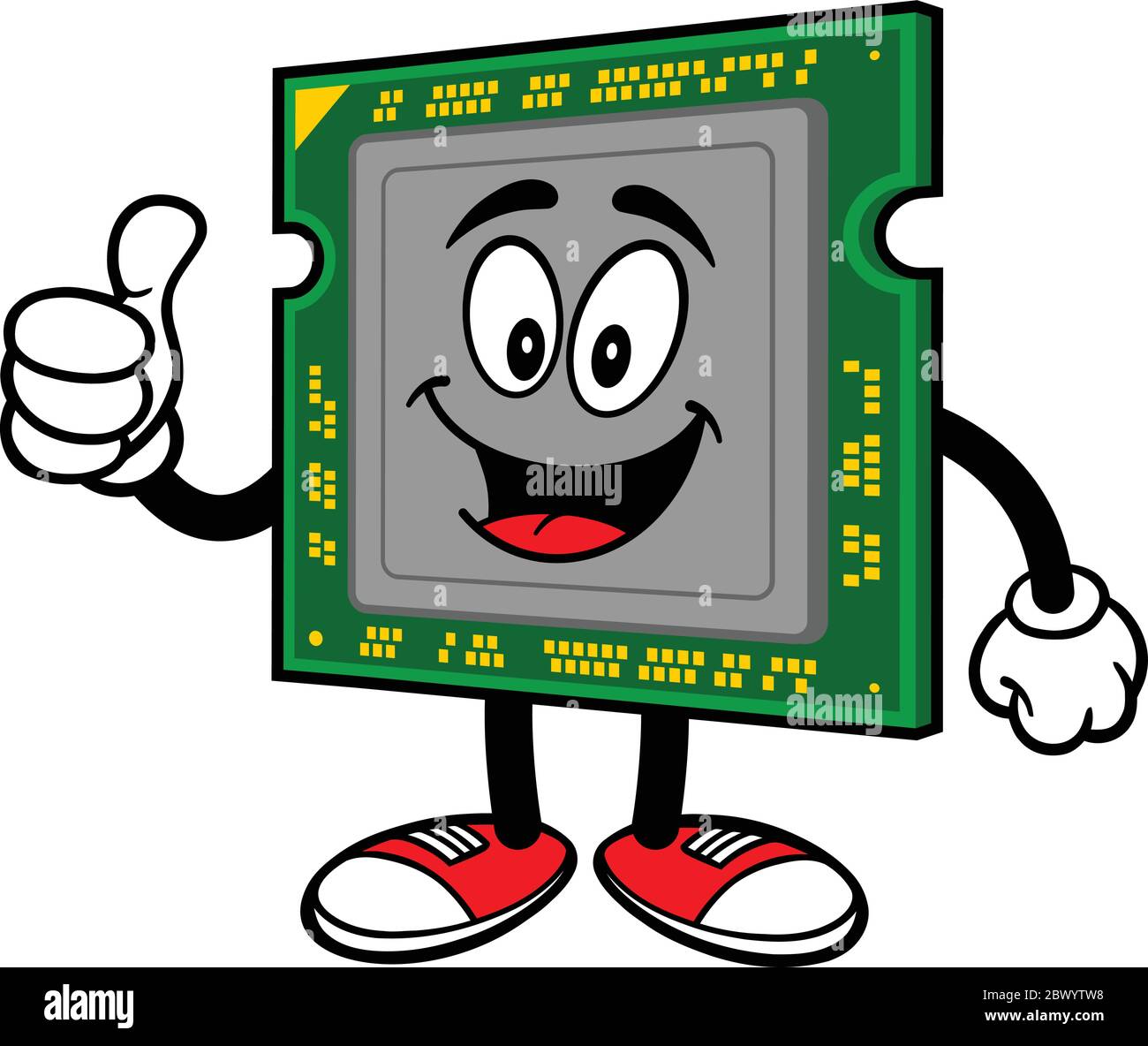 Computerprozessor mit Daumen nach oben - EINE Cartoon-Illustration eines Computerprozessors mit Daumen nach oben. Stock Vektor