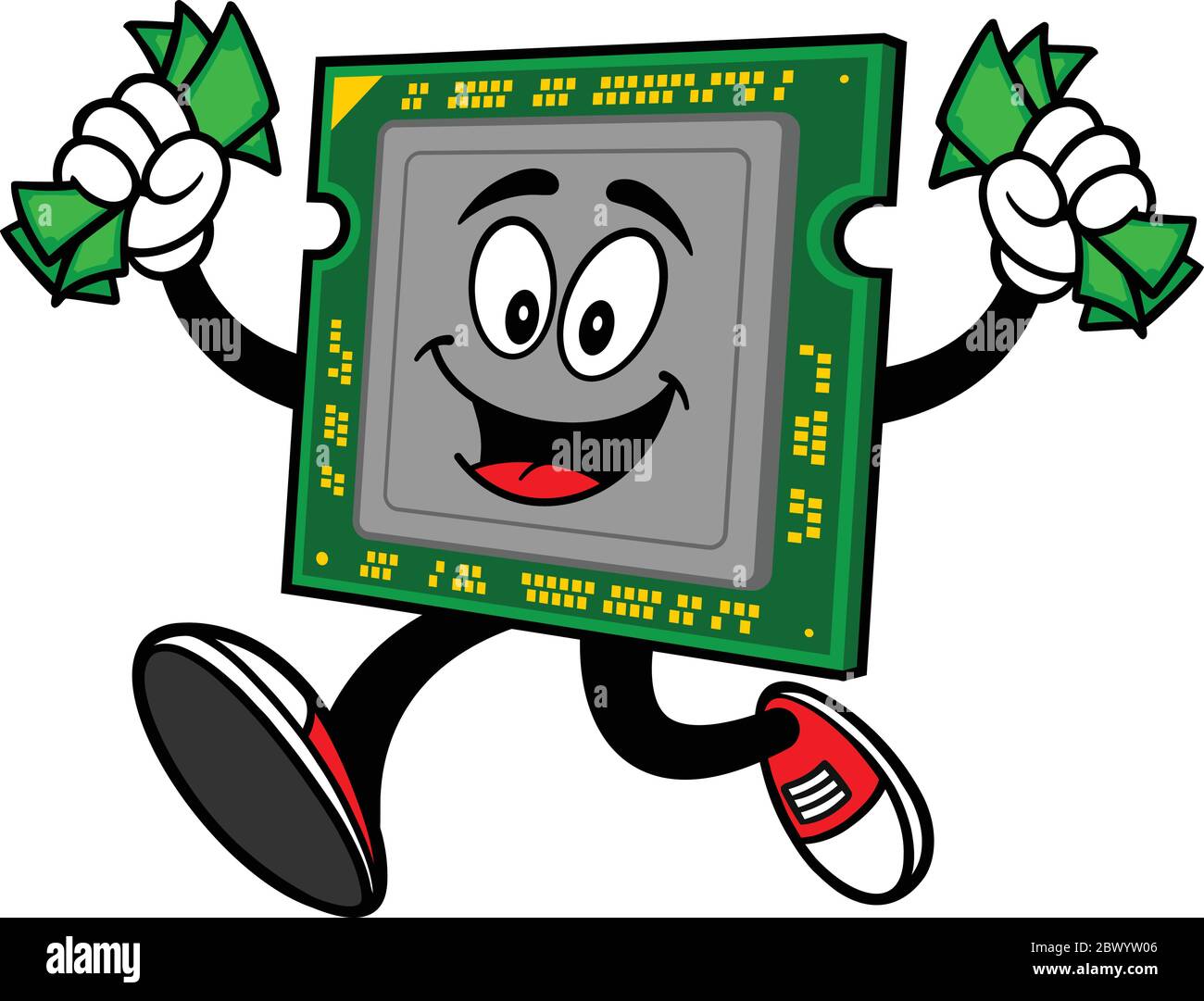 Computerprozessor mit Geld- EINE Cartoon-Illustration eines Computerprozessors mit Geld. Stock Vektor