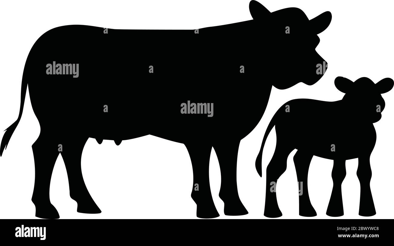 Kuh und Kalb Silhouette - eine Illustration einer Kuh und Kalb Silhouette. Stock Vektor