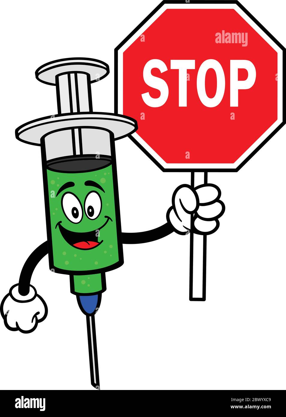 Grippeimpfung mit Stoppzeichen – EINE Cartoon-Illustration einer Grippeimpfung mit Stoppzeichen. Stock Vektor