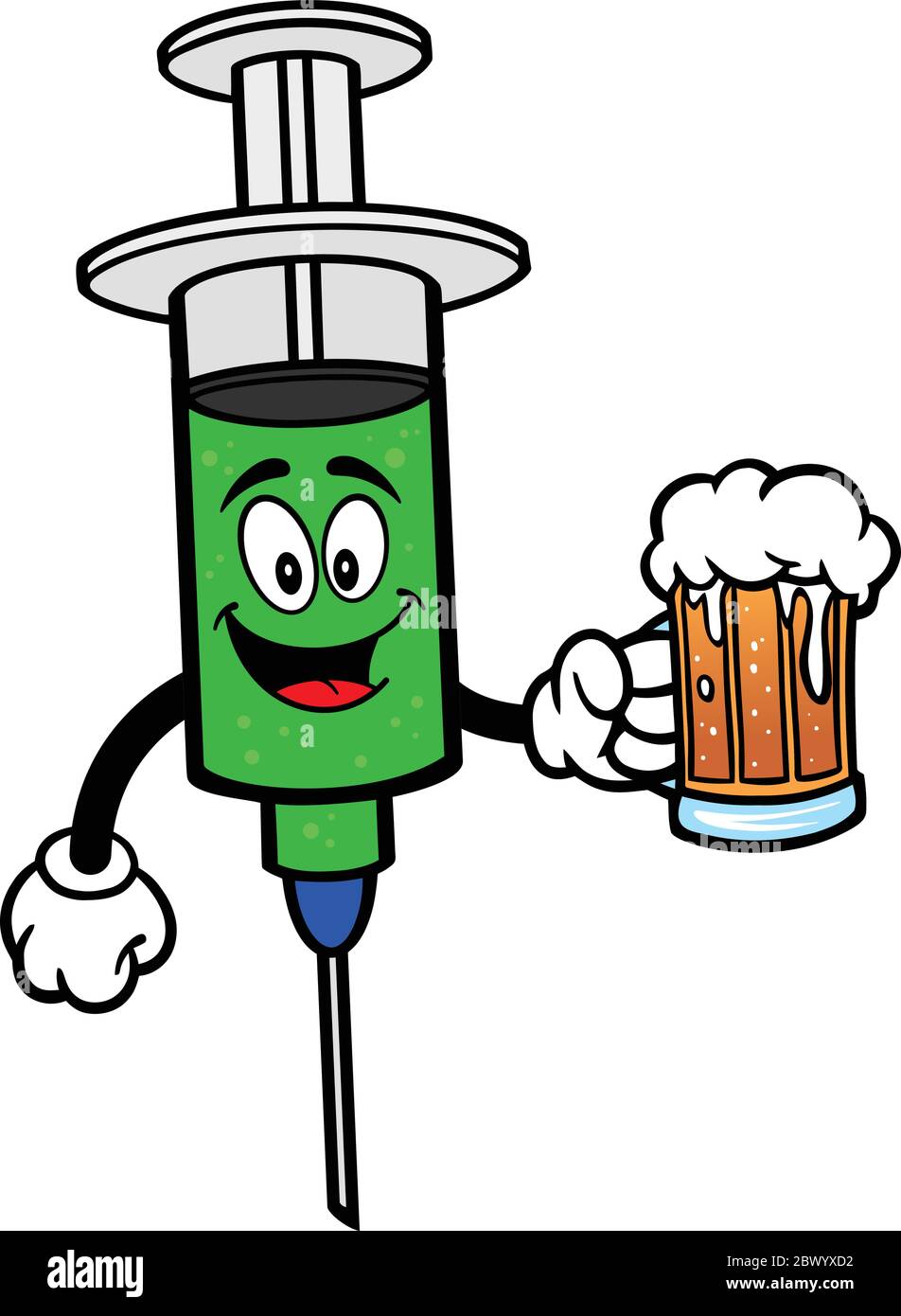 Grippeimpfung mit Bier – EINE Cartoon-Illustration einer Grippeimpfung mit Bier. Stock Vektor