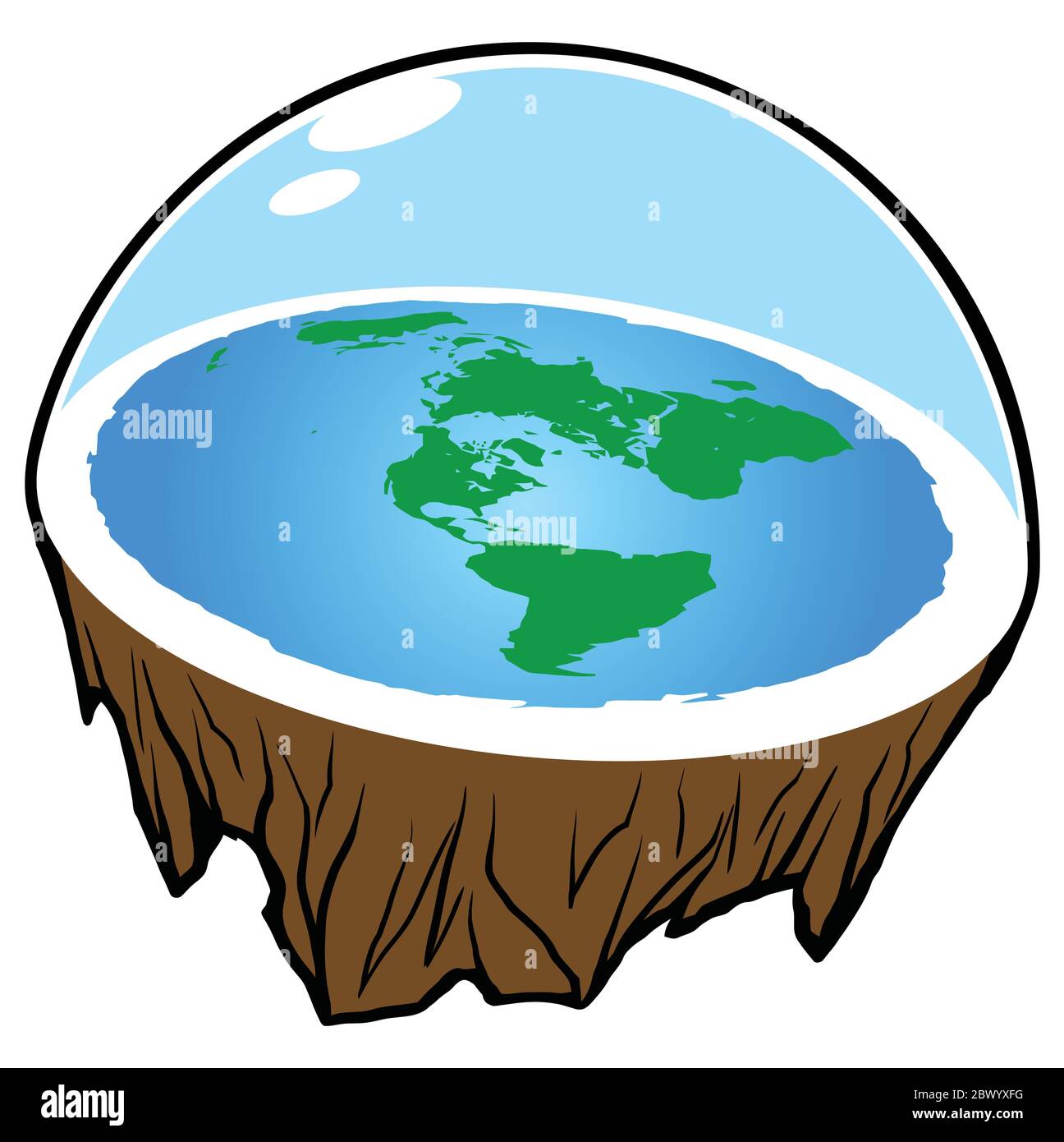 Flat Earth - EINE Cartoon-Illustration der Flat Earth Theorie. Stock Vektor