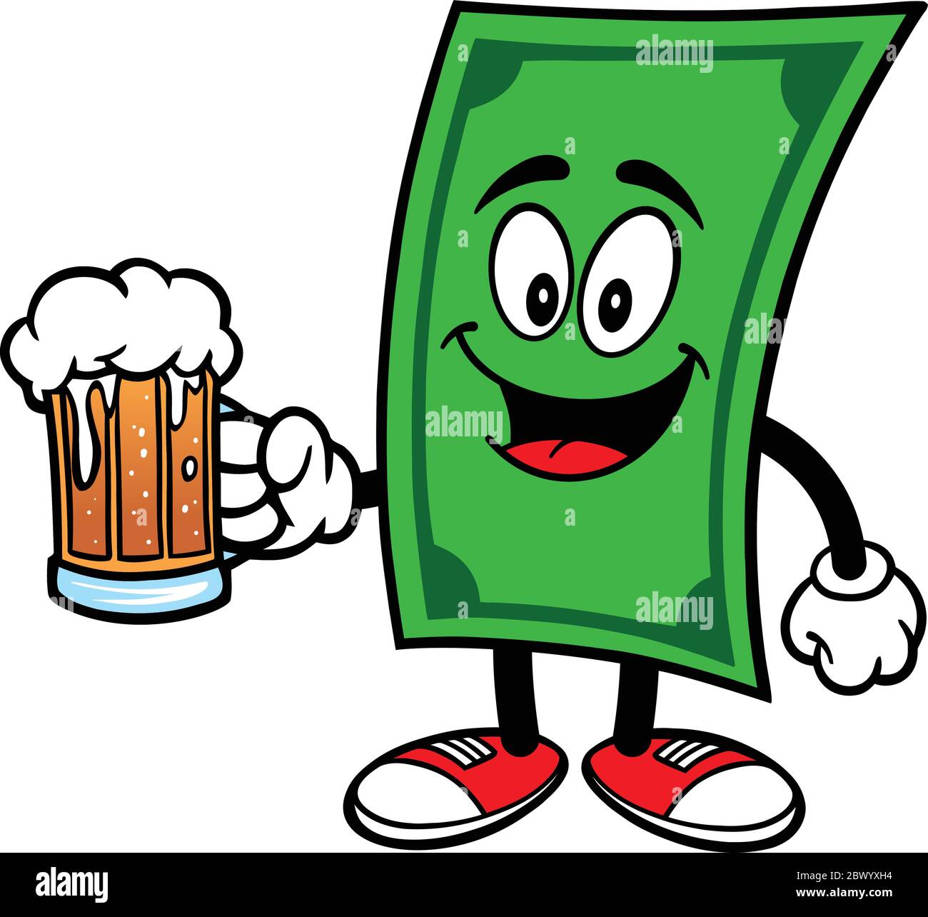 Dollar Mascot mit Bier - EINE Cartoon-Illustration eines Dollar Mascot mit einem Bier. Stock Vektor