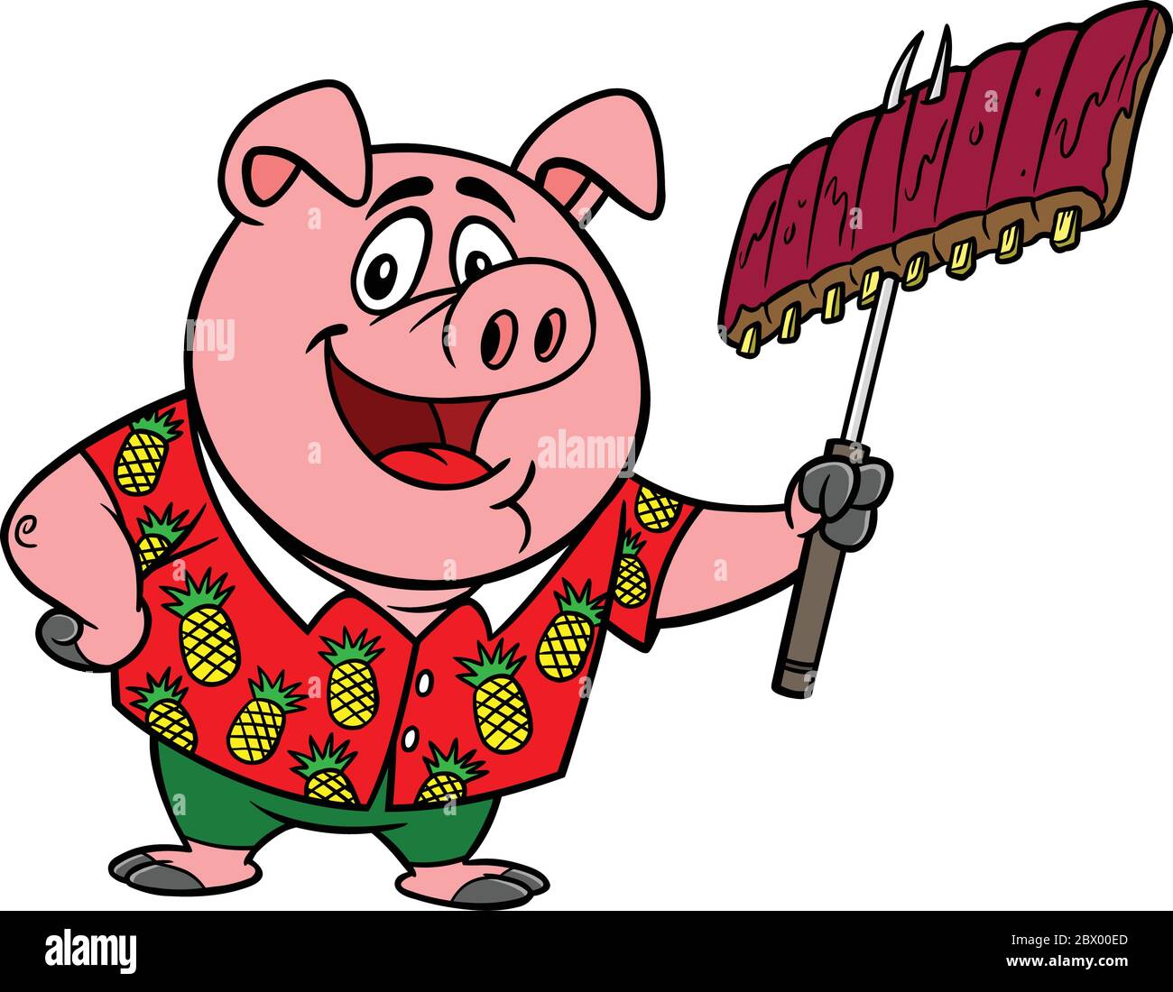 Hawaiian BBQ - EINE Karikatur Illustration eines hawaiianischen BBQ Schwein Maskottchen. Stock Vektor