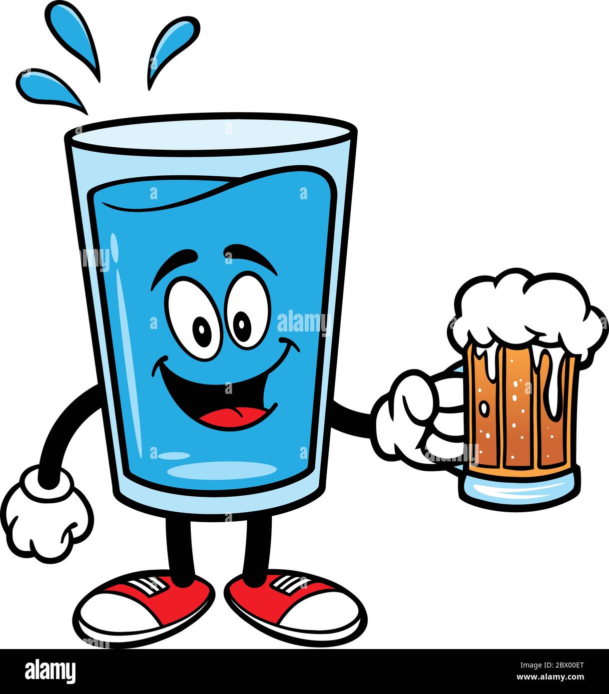 Glas Wasser Maskottchen mit einem Bier - EINE Karikatur-Illustration eines Glas Wasser Maskottchen mit einem Bier. Stock Vektor