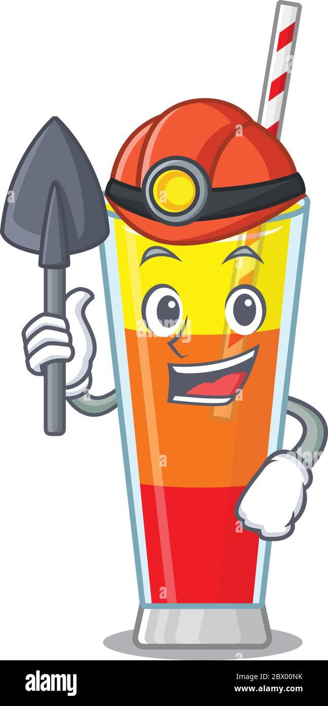 Ein Cartoon-Bild von Tequila Sonnenaufgang Cocktail Bergmann mit Werkzeug und Helm Stock Vektor